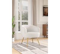 H&O Direct Modern White Teddy Fabric Armchair with Gold Metal Legs H&O Direct White
