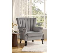 H&O Direct Old-fashion Velvet Grey Wing Back Armchair with Studs H&O Direct Grey