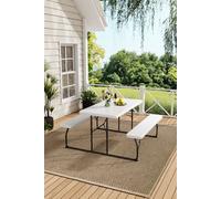 H&O Direct Outdoor Foldable Camping Table & Bench Set in White H&O Direct White