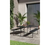 H&O Direct Outdoor Folding Picnic Dining Table Set with Parasol Hole in Black H&O Direct Black