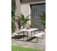 H&O Direct Outdoor Folding Picnic Dining Table Set with Parasol Hole in White H&O Direct White