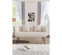 H&O Direct Plush White Teddy Loveseat with Sleek Metal Legs H&O Direct White