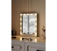 H&O Direct Rectangular Makeup Mirror Hollywood LED Lighted Mirror in White H&O Direct White