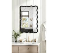 H&O Direct Rectangular Wavy Edge Metal Decorative Wall Mounted Mirror, 90.5cm W x 60.5cm D in Black | Size: 90.5 cm W x 60.5 cm D H&O Direct Black 90.5 cm W x 60.5 cm D