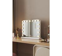 H&O Direct Rounded Rectangle LED Light Makeup Mirror with Three-Color Dimmable Light in White H&O Direct White