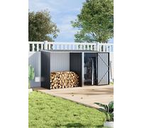 H&O Direct Steel Outdoor Tool Storage Shed with Log Stacking Rack in Black H&O Direct Black