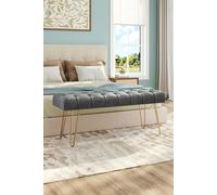 H&O Direct Tufted Velvet Bench with Golden Hairpin Legs in Light Grey H&O Direct Light Grey