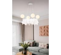 H&O Direct Unique Feather LED Chandelier Pendant Light with Balls in White H&O Direct White