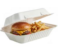 H-Pack Pandex Bagasse Clamshell Food Takeaway Container 9" x 6" HP9 White Biodegradable Sugarcane Fish and Chips Boxes Eco-Friendly Compostable (200)