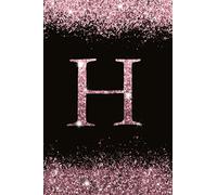 H: Personalized Initial Monogram Blank Lined Notebook Journal Printed Glitter Black and pink , for Women and Girls 6x9 inch. Christmas gift , birthday gift idea