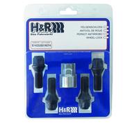 4X H&R Wheel Locks Cone Nut M14x1.5x28 B1452801KEY4 Cone 60° Black