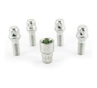 H&R Rim Lock Set M14 x 1.50 x 28 mm Taper Collar - 4 Wheel Lock Screws with Adaptor Silver