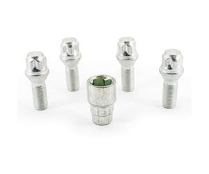 H&R Rim Lock Set M14 x 1.50 x 28 mm Taper Collar - 4 Wheel Lock Screws with Adaptor Silver