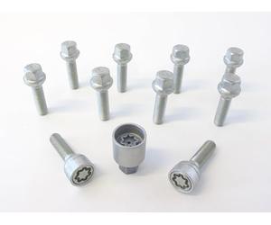 H&R Wheel bolt Set Round-Head R12 M12x1.50 - Length 55mm - 10 pcs. (e.g. compatible with Mercedes) - incl. wheel-locks