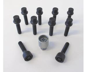 H&R Wheel bolt Set Round-Head R12 M12x1.50 - Length 55mm - Black - 10 pcs. (e.g. compatible with Mercedes) - incl. wheel-locks