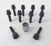 H&R Wheel bolt Set Round-Head R12 M12x1.50 - Length 60mm - Black - 10 pcs. (e.g. compatible with Mercedes) - incl. wheel-locks