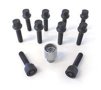 H&R Wheel bolt Set Round-Head R13 M14x1.50 - Length 28mm - Black - 10 pcs. (compatible with e.g. VAG) - incl. wheel-locks