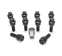 H&R Wheel bolt Set Round-Head with movable cone R14 M14x1.50 - Length 38mm - Black - 10 pcs. (e.g. compatible with Audi Q3, Q5) - incl. wheel-locks
