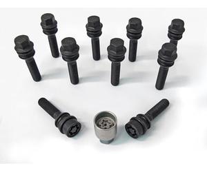 H&R Wheel bolt Set Round-Head with movable cone R14 M14x1.50 - Length 54mm - Black - 10 pcs - incl. wheel-locks