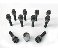 H&R Wheel bolt Set Round-Head with movable cone R14 M14x1.50 - Length 60mm - Black - 10 pcs. (e.g. compatible with Porsche) - incl. wheel-locks