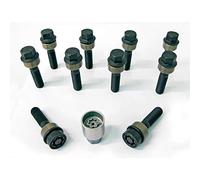 H&R Wheel bolt Set Round-Head with movable cone R14 M14x1.50 - Length 74mm - Black - 10 pcs. (e.g. compatible with Porsche) - incl. wheel-locks