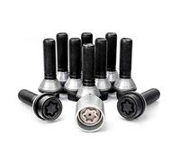 H&R Wheel bolt Set Taper-Head with movable cone M14x1.25 - Length 28mm - Black - 10 pcs. (e.g. compatible with BMW) - incl. wheel-locks