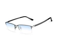 H&RB Men's Anti-Blue Light Reading Glasses, Ultra-Light Stainless Steel Half-Frame Simple Comfortable Ultra-Tough Elegant Anti-Ultraviolet Business Personality,Gray,+2.5