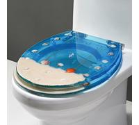 H,Resin Toilet Seat, Round Soft Close Toilet Seat Quick Release 3D Effects Ocean Series Toilet Seats with Real Shells and Gravel, Stainless Steel Hinges, Easy to Install and Clean (J)