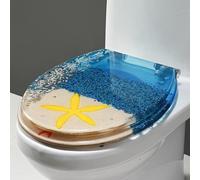 H,Resin Toilet Seat, Round Soft Close Toilet Seat Quick Release 3D Effects Ocean Series Toilet Seats with Real Shells and Gravel, Stainless Steel Hinges, Easy to Install and Clean (D)