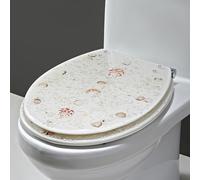 H,Resin Toilet Seat, Round Soft Close Toilet Seat Quick Release 3D Effects Ocean Series Toilet Seats with Real Shells and Gravel, Stainless Steel Hinges, Easy to Install and Clean (F)
