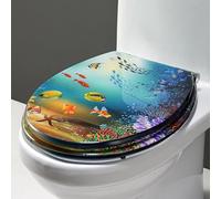 H,Resin Toilet Seat, Round Soft Close Toilet Seat Quick Release 3D Effects Ocean Series Toilet Seats with Real Shells and Gravel, Stainless Steel Hinges, Easy to Install and Clean (C)