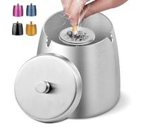 H.Romo Ashtray with Lid - Ash Tray for Cigarettes Smokers, Smokeless Home Ashtray with Cover Smell Proof for Indoor Outdoor, Windproof Outside Metal Ashtrays for Patio (Silver,M)
