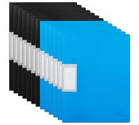 H&S 12 A4 Display Folders - Folder with 30 Plastic Sleeves - Display Book or Wallet with Document Pockets for Presentation Project or Record of Achievement - Blue & Black