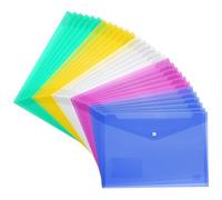 H&S 30pcs A4 Plastic Wallets Folder Foolscap Document Files Popper Wallet Envelope Folders Pockets Clear Green Red Blue Yellow