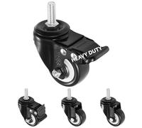 H&S 4 Castor Wheels Heavy Duty 200KG 50mm PU Swivel Trolley Furniture Caster with Brakes Black - Screw