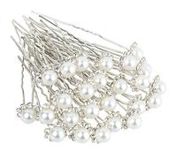 H&S 40 Bridal & Wedding Pearl Hair Pins - Crystal Flower Hair Accessories for Women & Bride - Pearl Pins