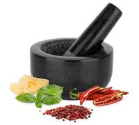 H&S Pestle and Mortar Set Premium Solid Granite Stone Black - 12cm(4.7") Diameter