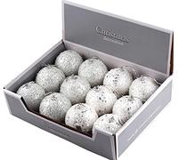 H&S Collection Set Of 12 Large Dazzling 8cm Ice White Christmas Tree Baubles Decorations