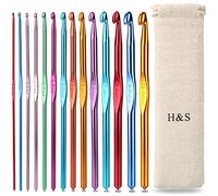 H&S Crochet Hooks Set & Needles, 14pcs (2mm to 10mm) Aluminium with Pouch Case for Beginners - Knitting Needles