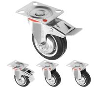 H&S Heavy Duty 75mm (3") Swivel Castors - Set of 4 Rubber Trolley Wheels with Lockable Brakes for Furniture, Appliance, Outdoor or Bed
