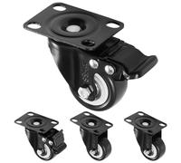 H&S 200kg 50mm PU Pair of 2 Swivel Castor Wheels with Brakes Black for Trolley Furniture - Trolley Wheel - Swivel Castor Wheel