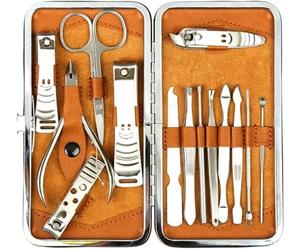 H&S Manicure Set for Women & Men - Manicure & Pedicure Tools & Accessories - 14 pcs - Stainless Steel Nail Clippers Set & Cuticle Remover - Cutter Trimming Grooming Tools - w/Leather Case - Nail Kit