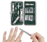 H&S Manicure Set - Pedicure and Manicure Kit for Women & Men - 14 pcs - Stainless Steel Nail Clippers & Cuticle Remover - Cutter Trimming Grooming Tools - w/Dark Green Leather Case