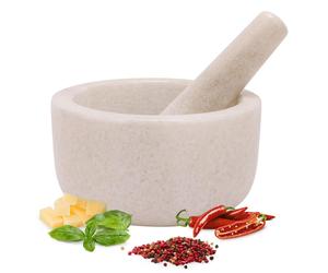 H&S Marble Mortar & Pestle 18 x 10cm White Pesto Herb Spice Nut Grinder