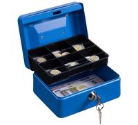 H&S Money Box with Key - 6 inch Money Tin with Lock - Small Lockable Cash Box with Coin Tray for Petty Cash Coins Notes - Locking Metal Safe Box with 2 Keys - Blue