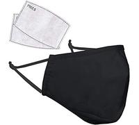H&S Professional Cotton Face Cover with 2x Carbon Air Filters - Washable & Reusable Face Mouth Protector with Adjustable Straps (Black)