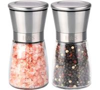 H&S Salt and Pepper Grinder Set - Manual Mill Grinders for Kitchen - Glass and Stainless Steel Spice Mills with Adjustable Coarseness - Easy to Use and Fill - Large Capacity
