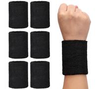 H&S Sweat Bands - 6 Cotton and Spandex Wristbands Sweatbands for Gym, Tennis and Running - Stretchable Padded Wristband - Wrist Band Sweatband for Men and Women - Machine Washable