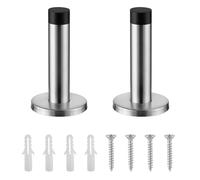 H&S Wall Mounted Door Stop - Heavy Duty Door Stoppers - Stainless Steel Stopper with Rubber Buffer - Doorstop for Indoors to Protect Walls - Includes 2 Stoppers