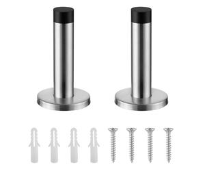 H&S Wall Mounted Door Stop - Heavy Duty Door Stoppers - Stainless Steel Stopper with Rubber Buffer - Doorstop for Indoors to Protect Walls - Includes 2 Stoppers